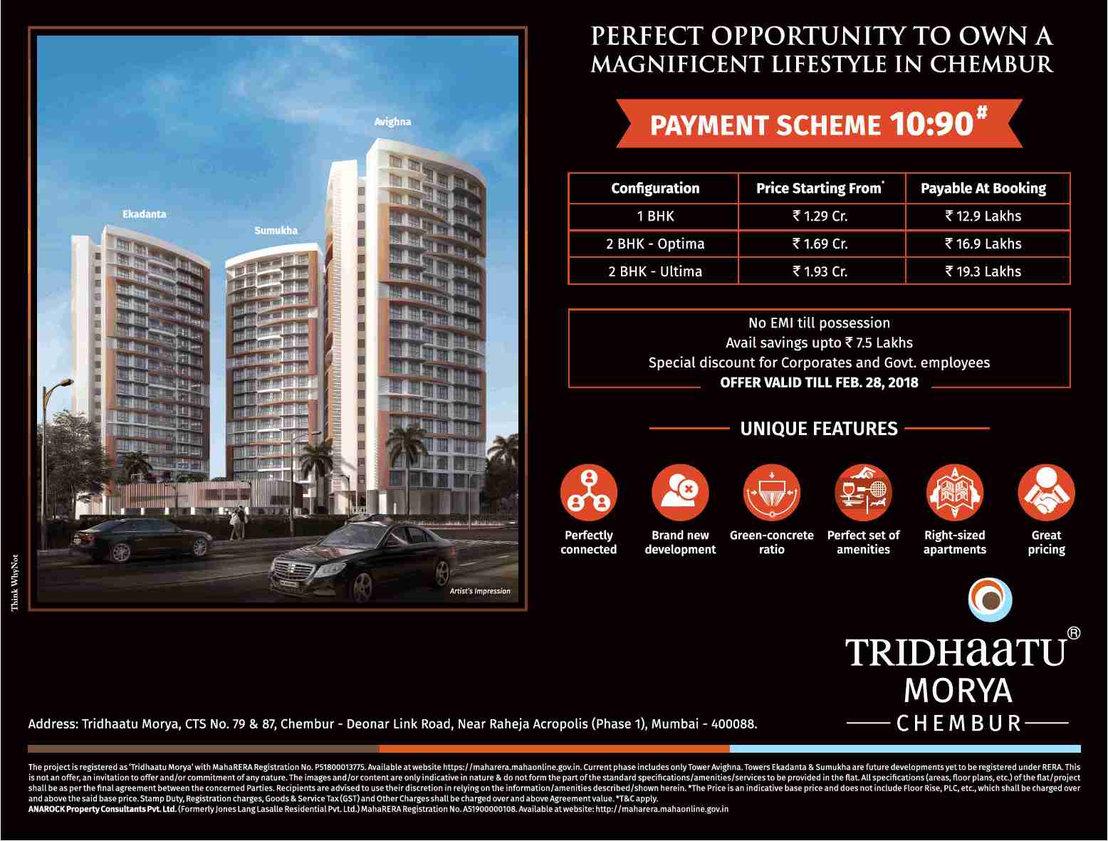 Book your home under 10:90 payment scheme at Tridhaatu Morya in Mumbai